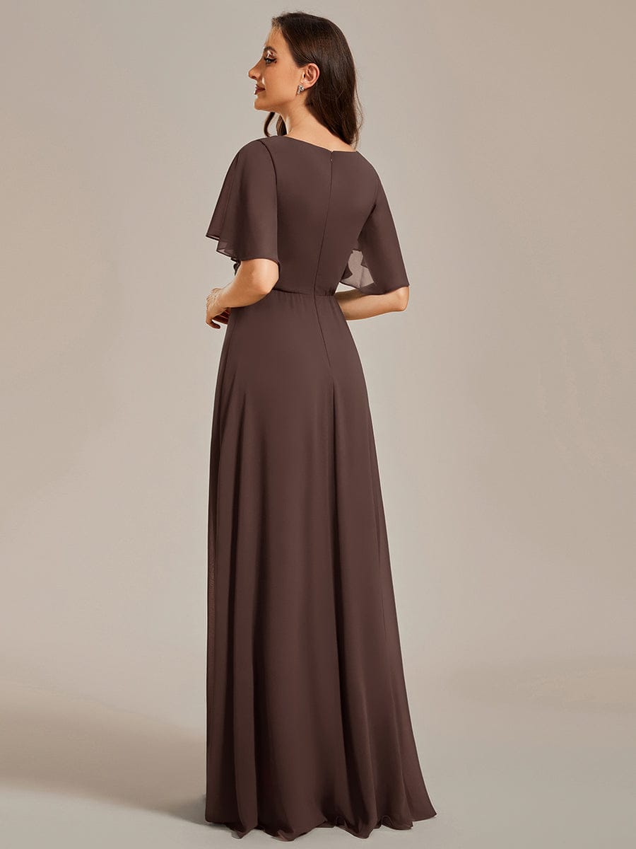 Elegant Chiffon Applique Evening Dress with Flutter Sleeves #color_Brandied Melon