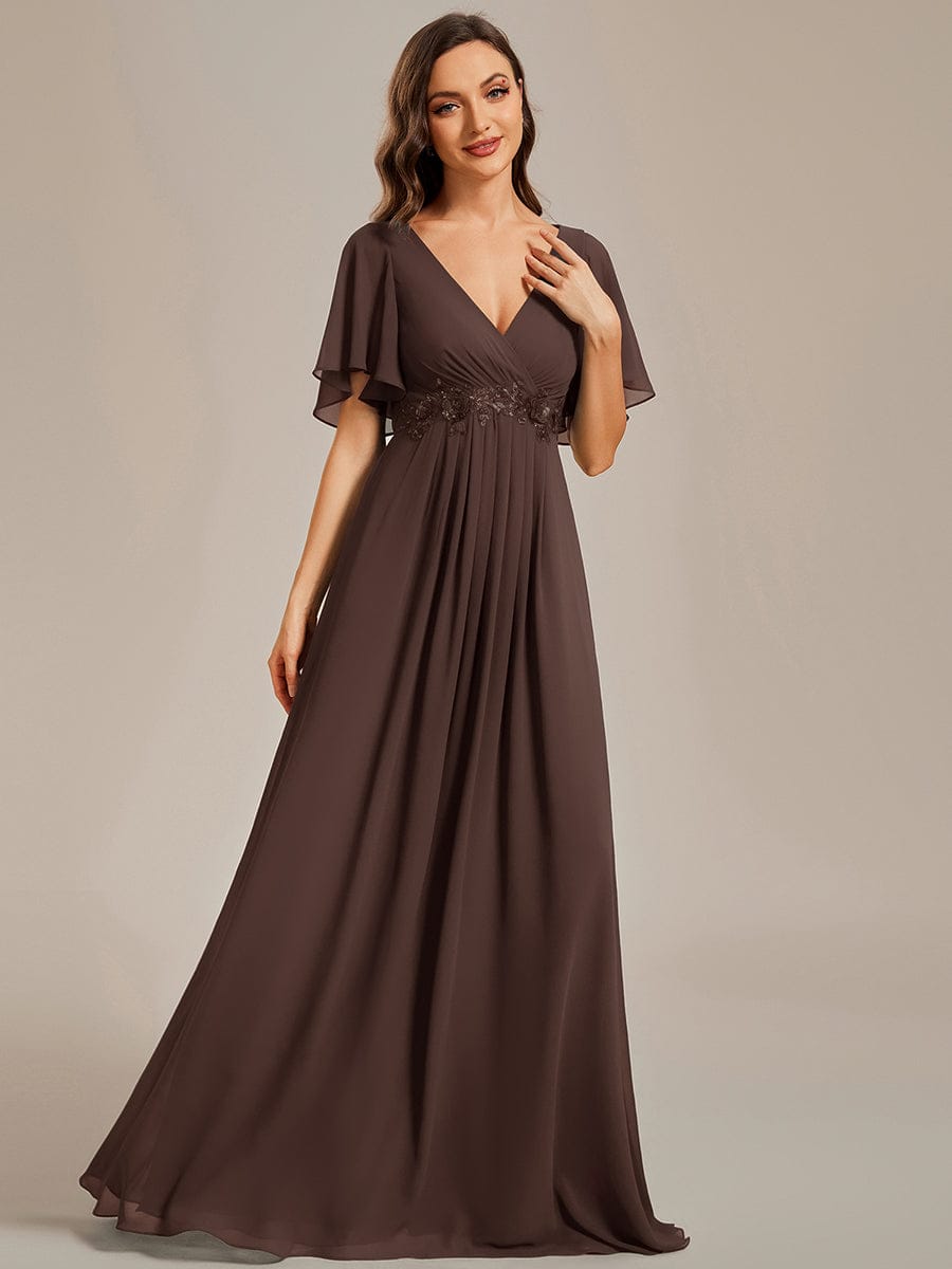 Elegant Chiffon Applique Evening Dress with Flutter Sleeves #color_Brandied Melon