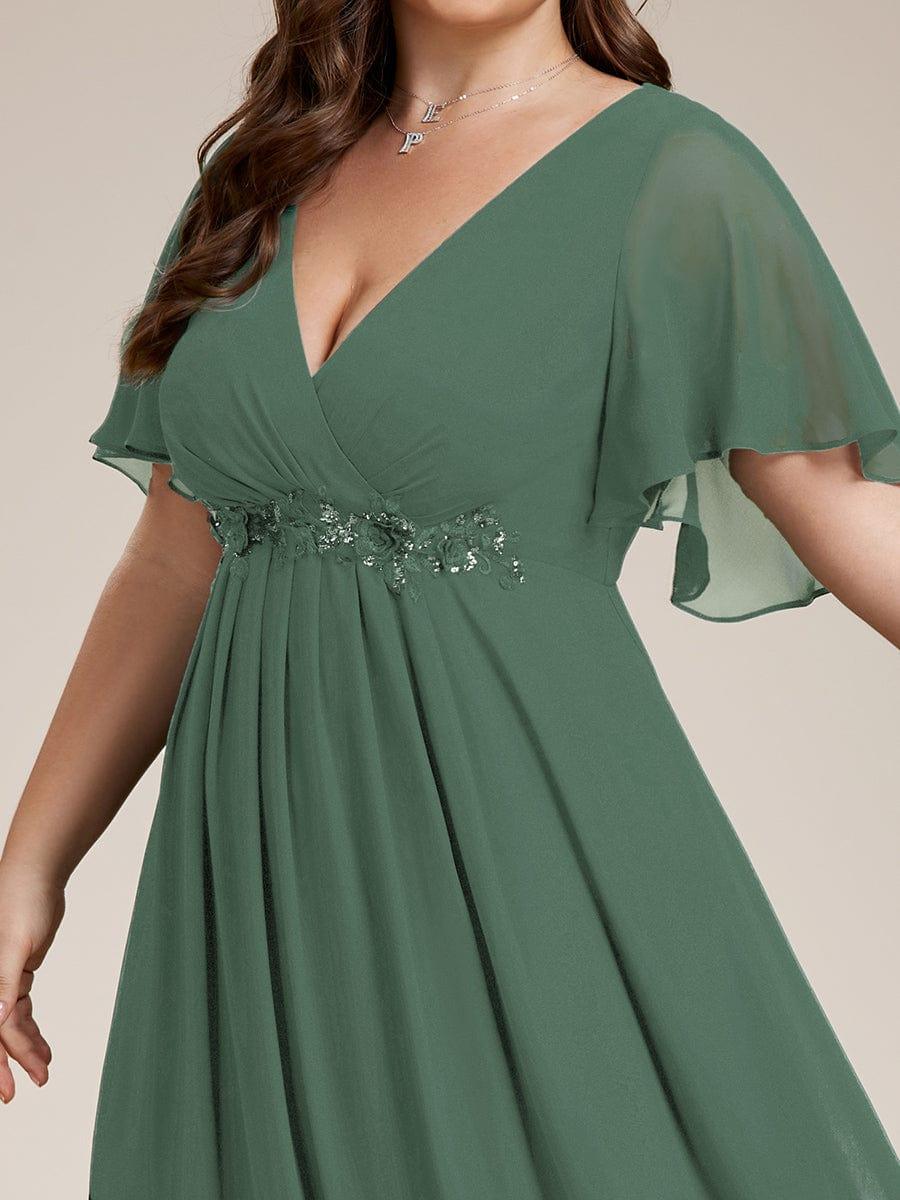 Plus Size Applique Short Sleeve A-Line Chiffon Evening Dress #color_Eucalyptus Green