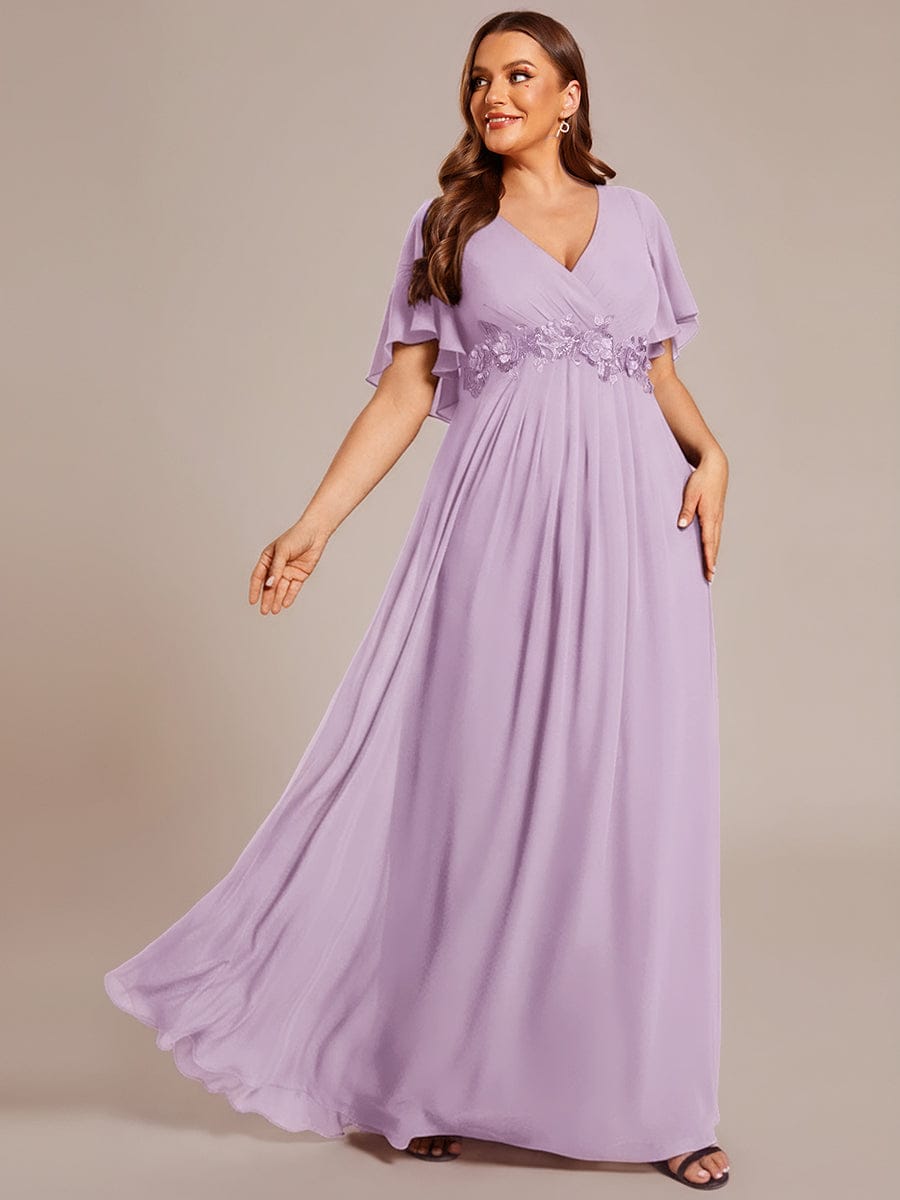 Elegant Chiffon Applique Evening Dress with Flutter Sleeves #color_Frosted Lilac