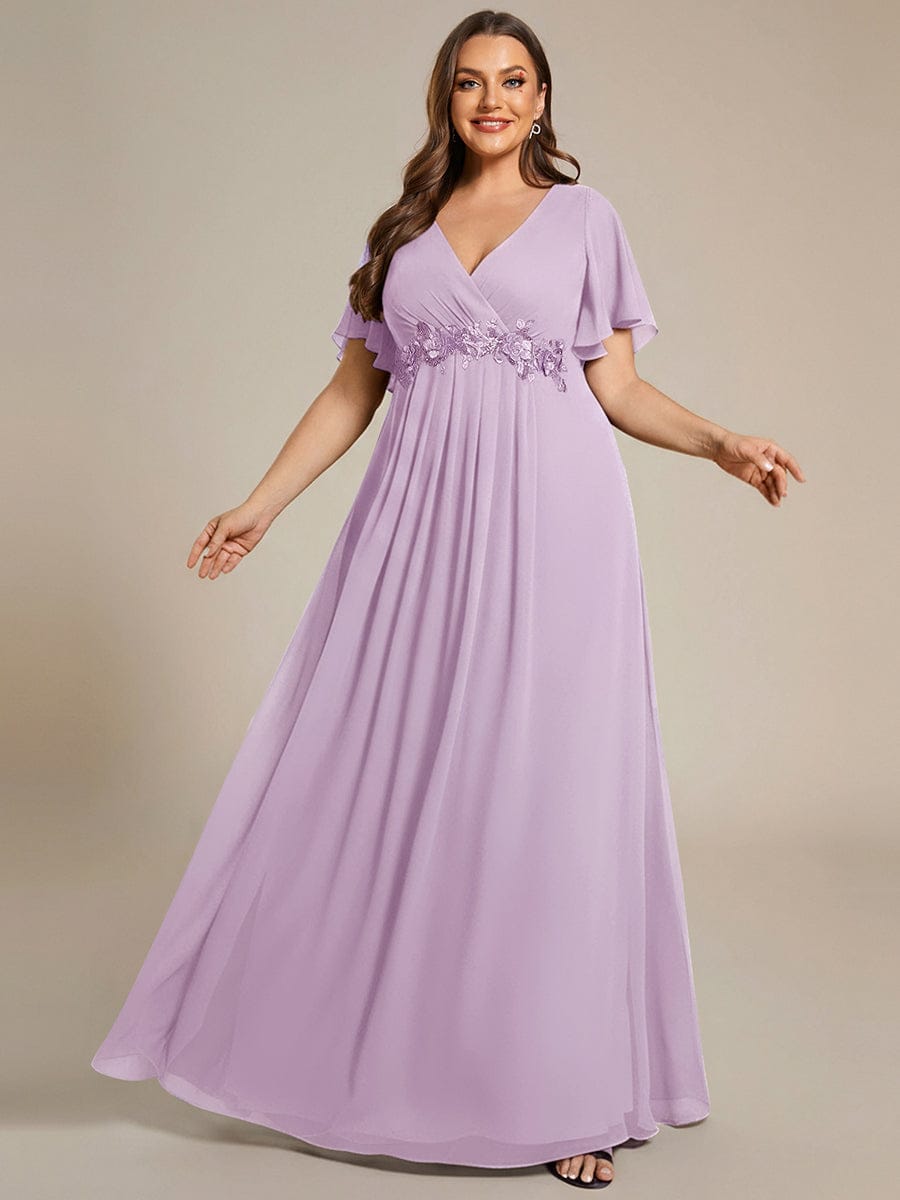 Elegant Chiffon Applique Evening Dress with Flutter Sleeves #color_Frosted Lilac