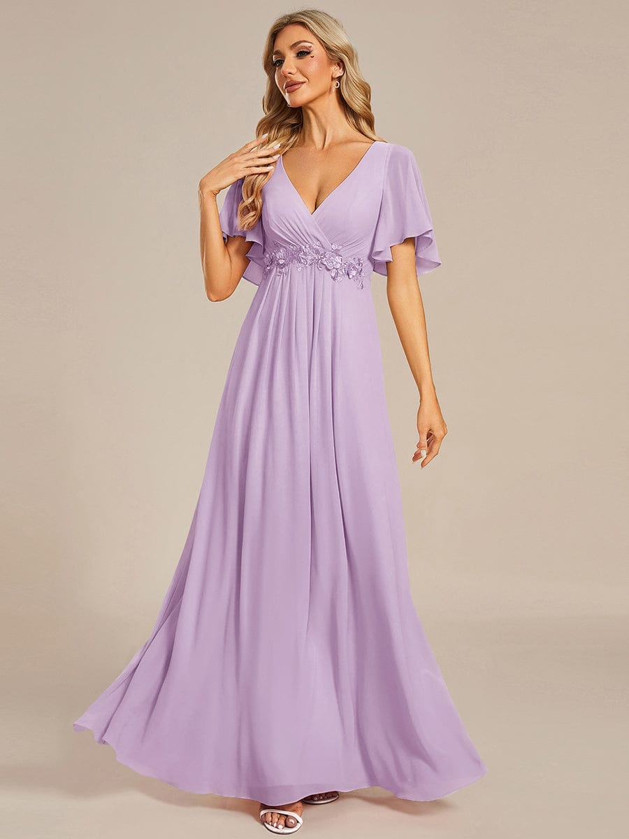 Elegant Chiffon Applique Evening Dress with Flutter Sleeves #color_Frosted Lilac