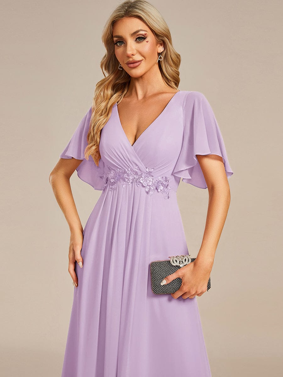 Elegant Chiffon Applique Evening Dress with Flutter Sleeves #color_Frosted Lilac