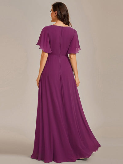 Elegant Chiffon Applique Evening Dress with Flutter Sleeves #color_Fuchsia