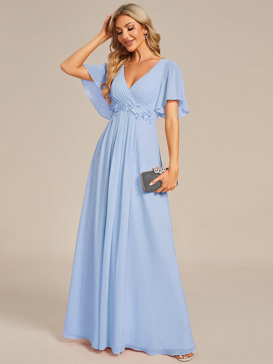 Elegant Chiffon Applique Evening Dress with Flutter Sleeves #color_Ice Blue