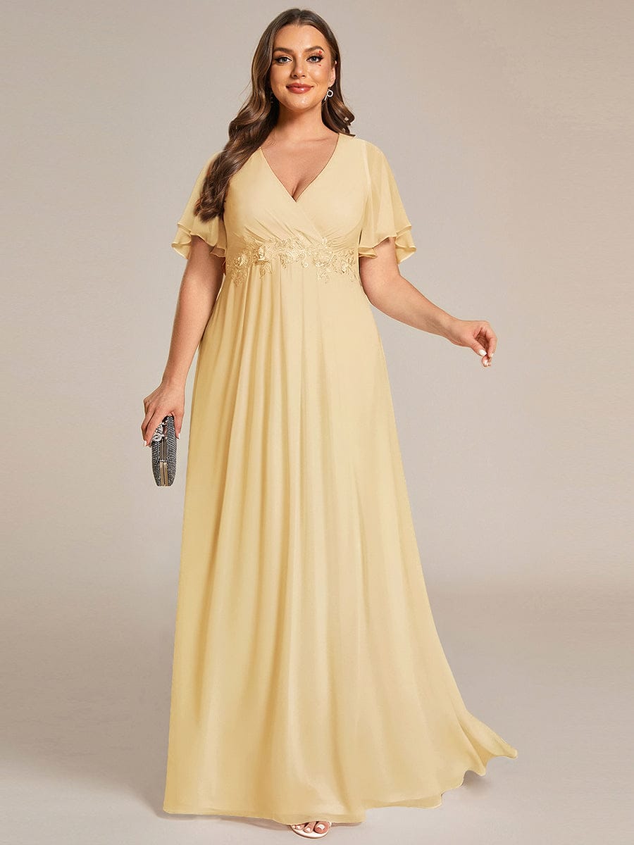 Elegant Chiffon Applique Evening Dress with Flutter Sleeves #color_Yellow