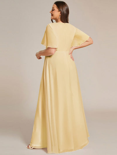 Elegant Chiffon Applique Evening Dress with Flutter Sleeves #color_Yellow