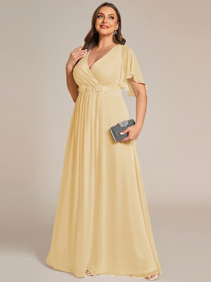 Elegant Chiffon Applique Evening Dress with Flutter Sleeves #color_Yellow