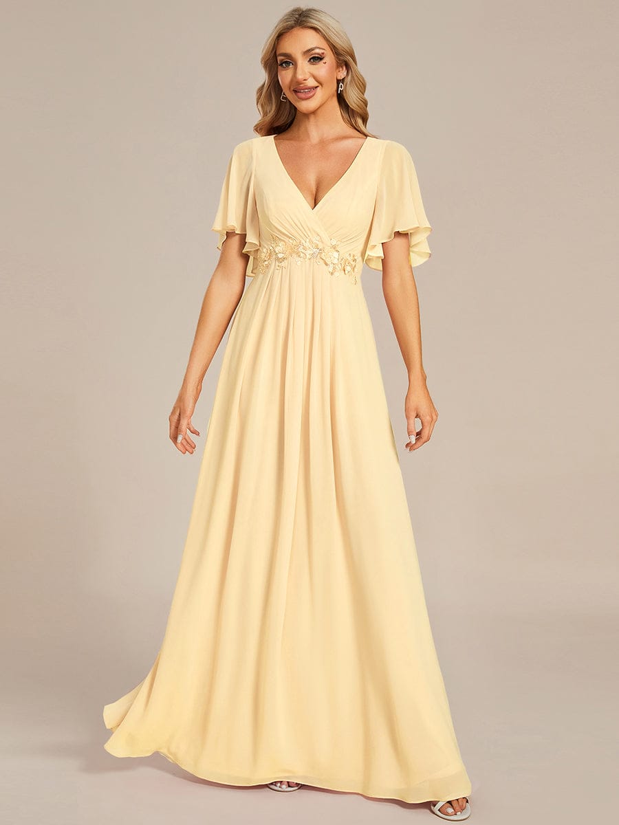 Elegant Chiffon Applique Evening Dress with Flutter Sleeves #color_Yellow