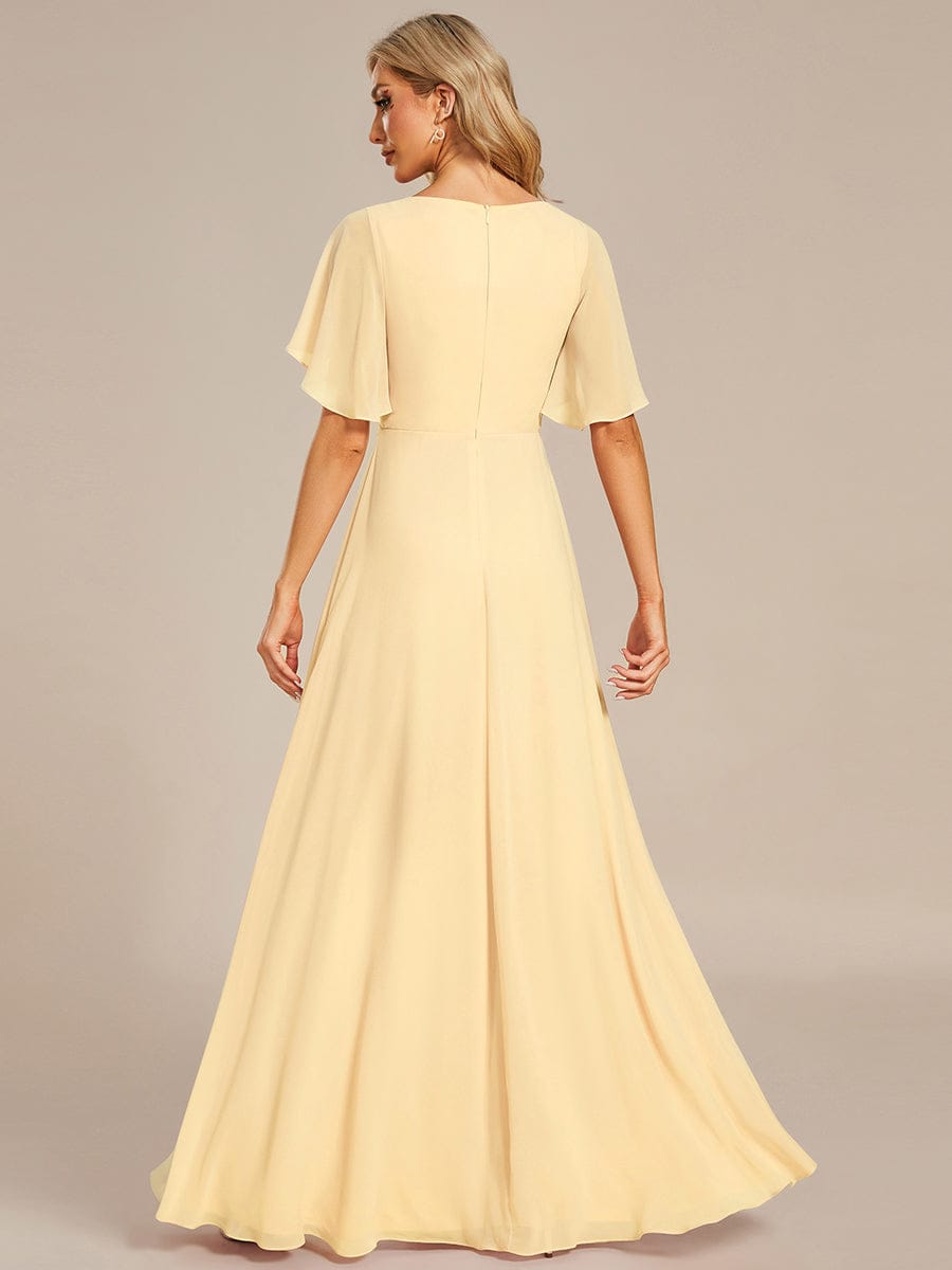 Elegant Chiffon Applique Evening Dress with Flutter Sleeves #color_Yellow