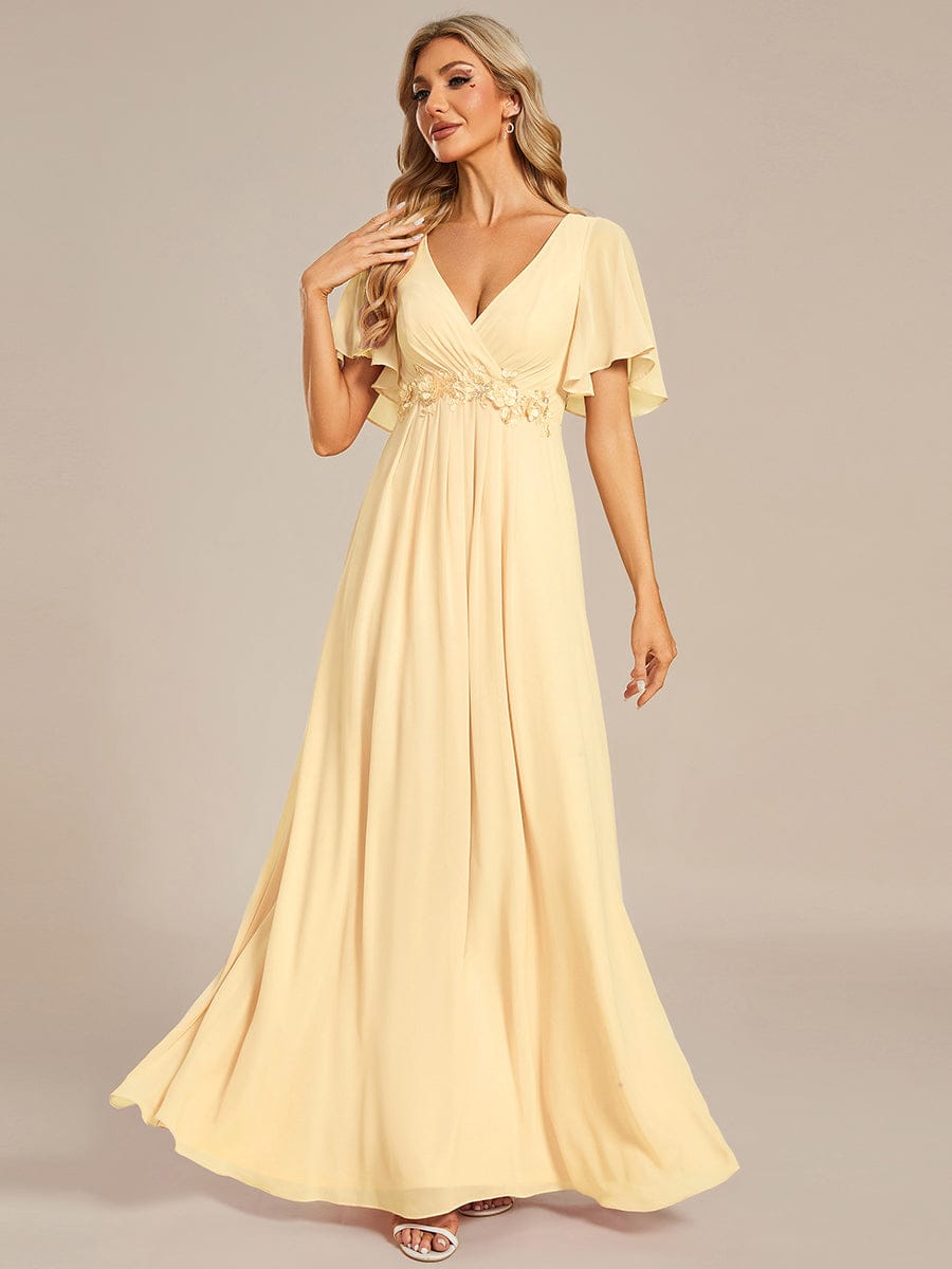 Elegant Chiffon Applique Evening Dress with Flutter Sleeves #color_Yellow