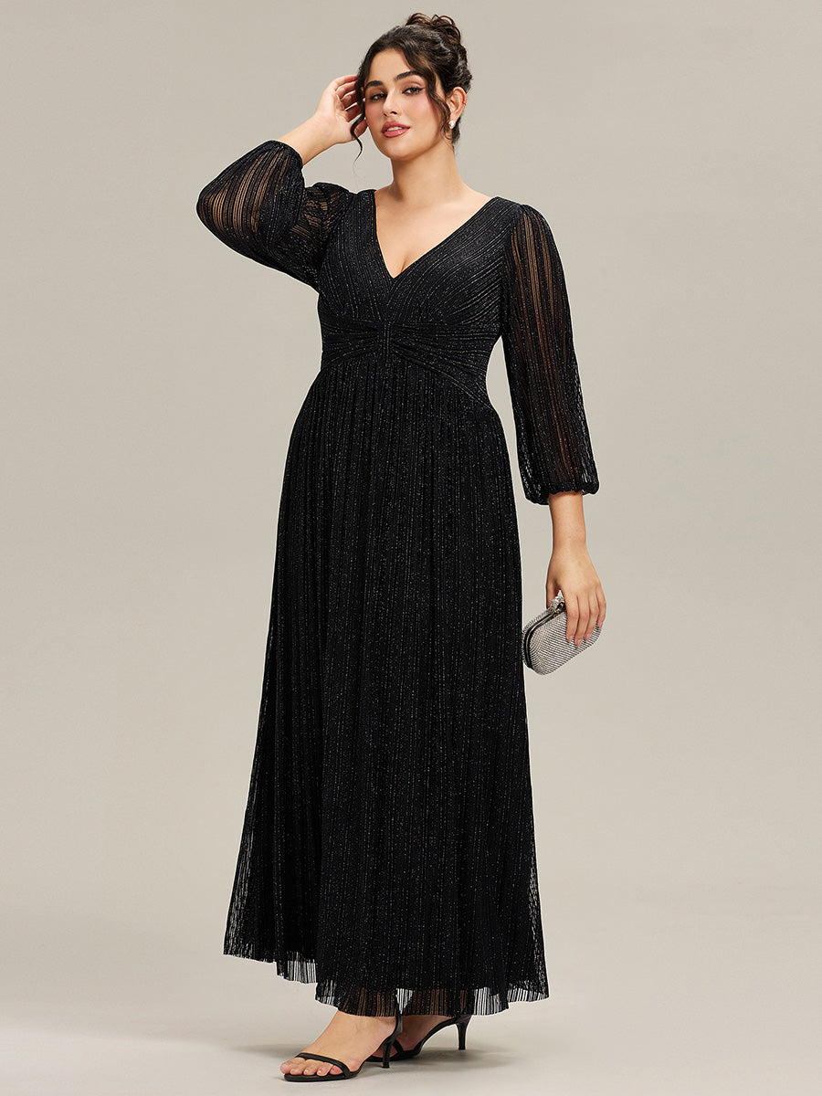 Sparkle Long Sleeve Formal Evening Dress with A-line Silhouette #color_Black