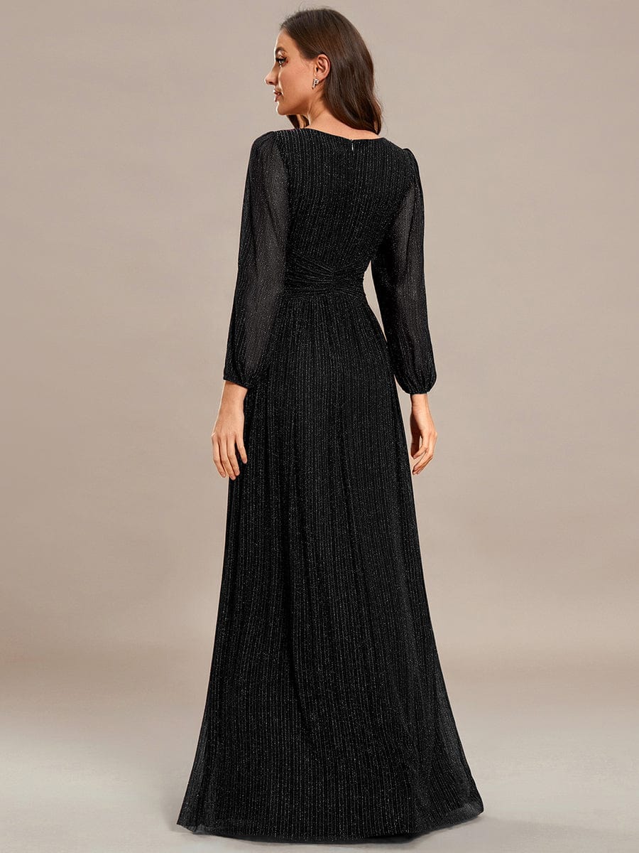 Sparkle Long Sleeve Formal Evening Dress with A-line Silhouette #color_Black