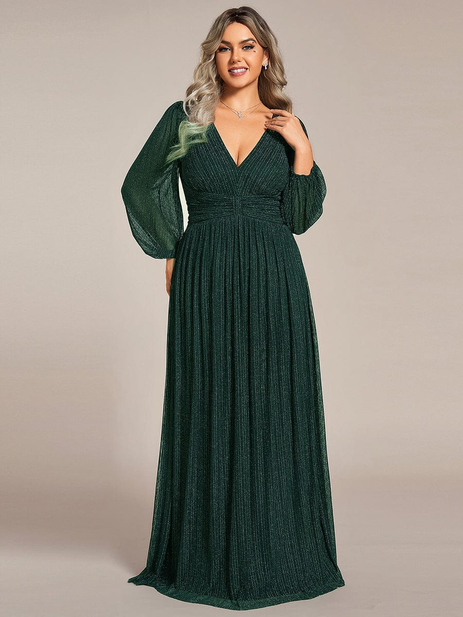Long Sleeve Shimmery Evening Dress with Flowing Pleats