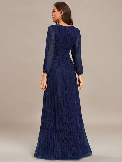 Sparkle Long Sleeve Wedding Guest Dress with A-line Silhouette #color_Navy Blue