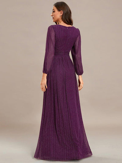 Sparkle Long Sleeve Wedding Guest Dress with A-line Silhouette #color_Purple Wisteria