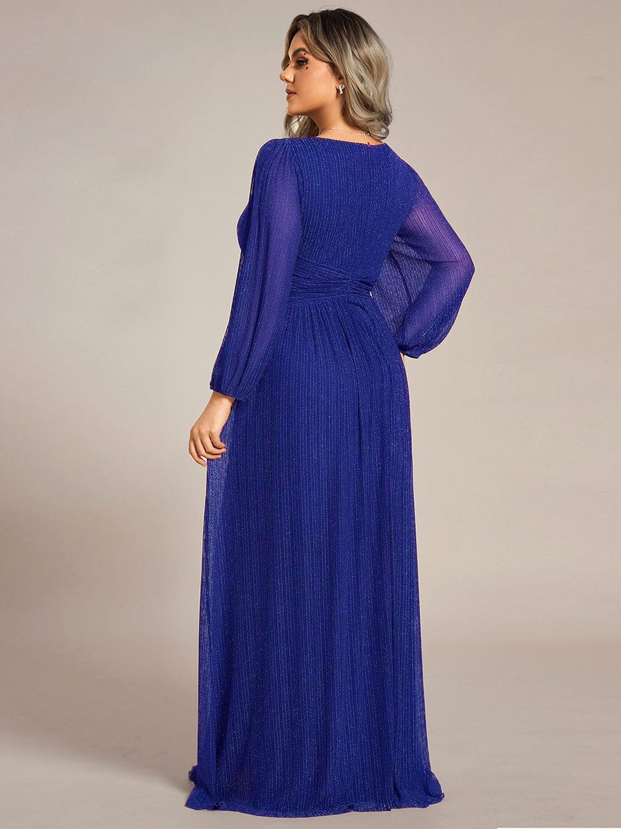 Sparkle Long Sleeve Wedding Guest Dress with A-line Silhouette #color_Sapphire Blue