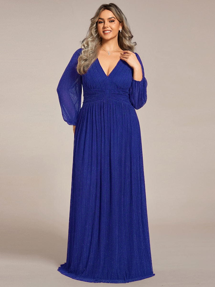 Sparkle Long Sleeve Wedding Guest Dress with A-line Silhouette #color_Sapphire Blue