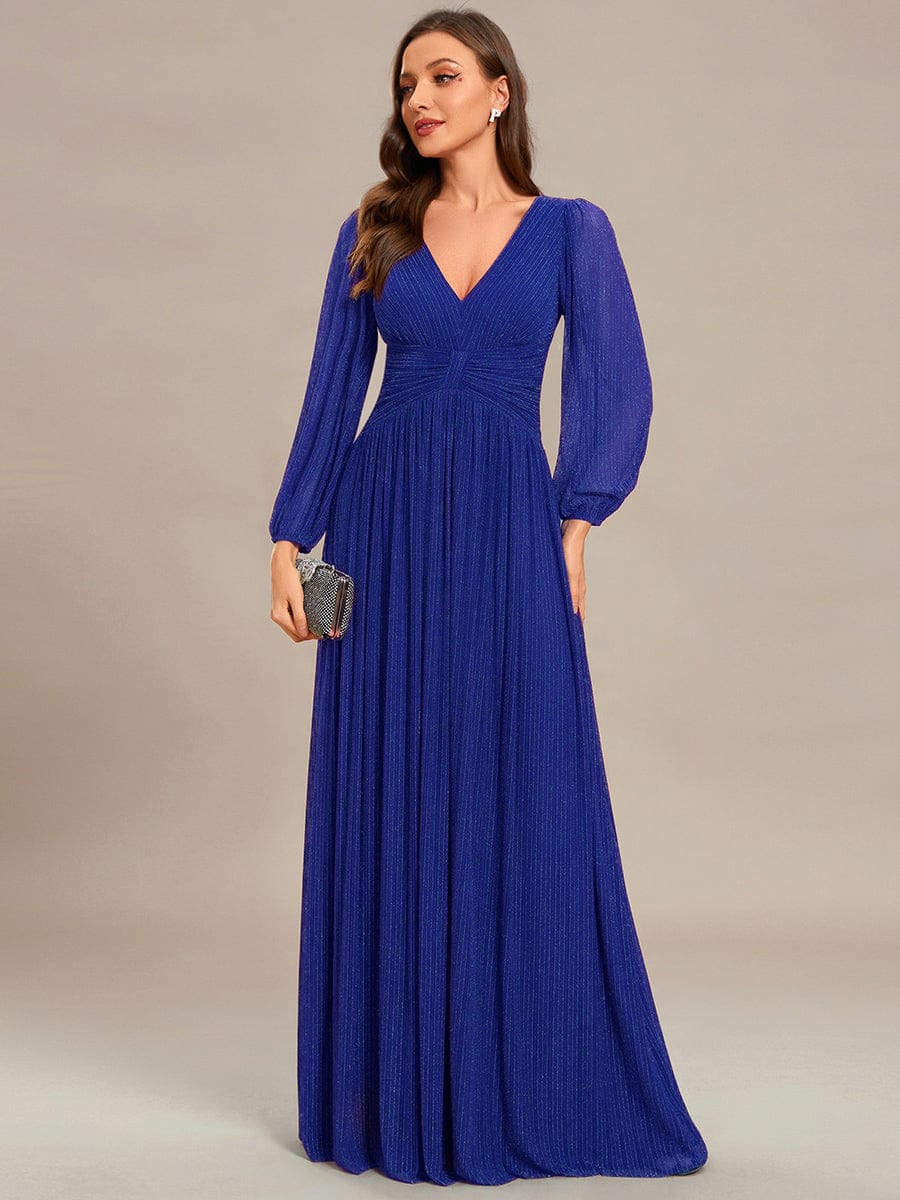 Sparkle Long Sleeve Wedding Guest Dress with A-line Silhouette #color_Sapphire Blue