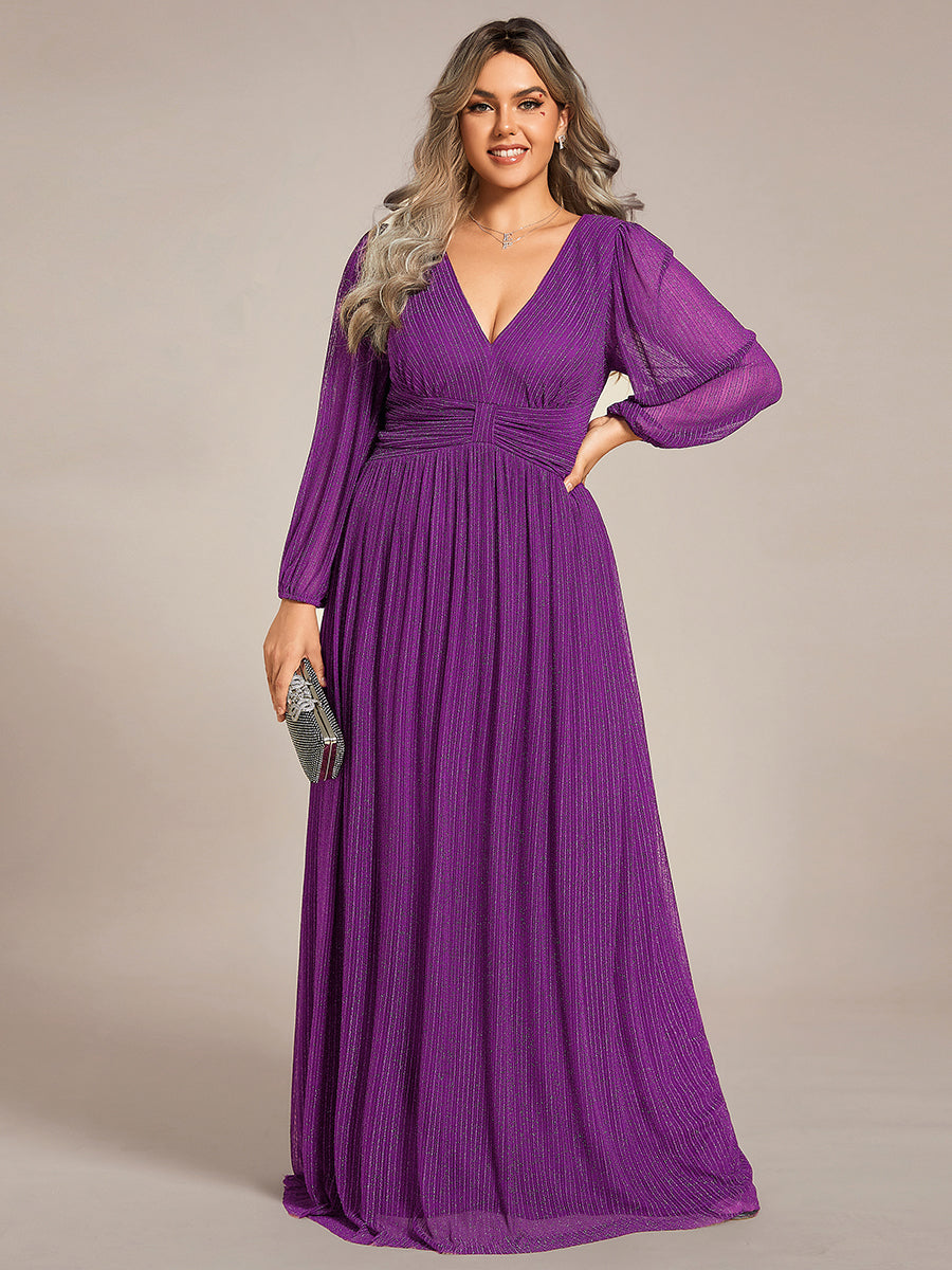 Sparkle Long Sleeve Formal Evening Dress with A-line Silhouette #color_Sparkling Grape