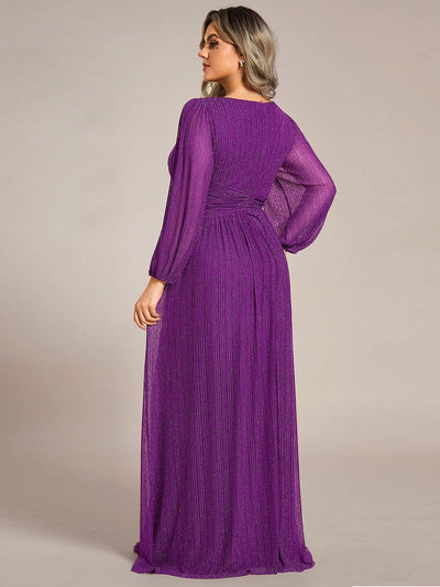 Sparkle Long Sleeve Formal Evening Dress with A-line Silhouette #color_Sparkling Grape