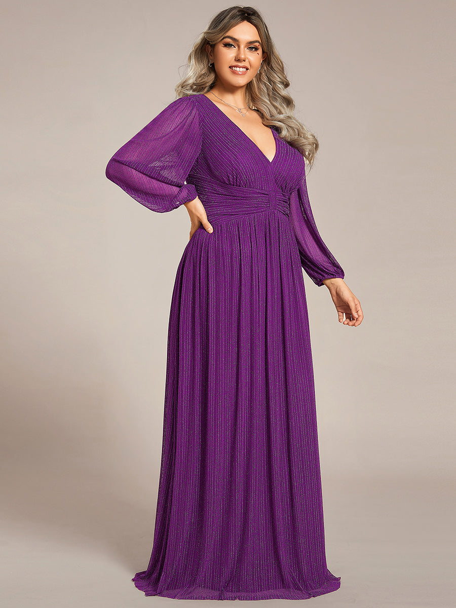 Sparkle Long Sleeve Formal Evening Dress with A-line Silhouette #color_Sparkling Grape