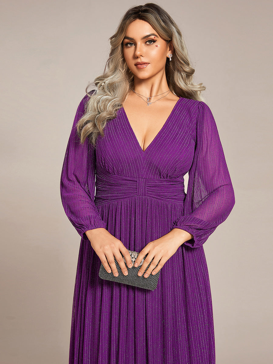 Sparkle Long Sleeve Formal Evening Dress with A-line Silhouette #color_Sparkling Grape