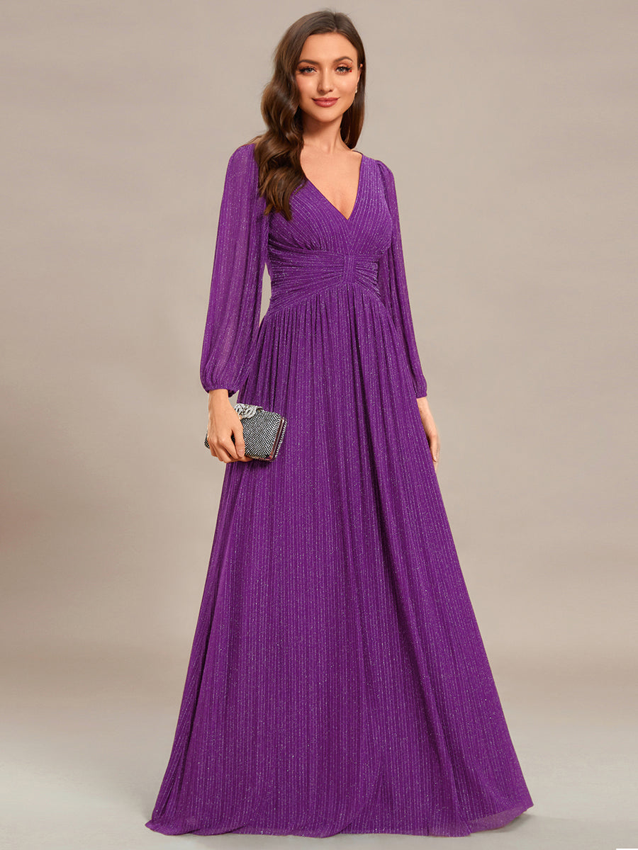 Sparkle Long Sleeve Formal Evening Dress with A-line Silhouette #color_Sparkling Grape