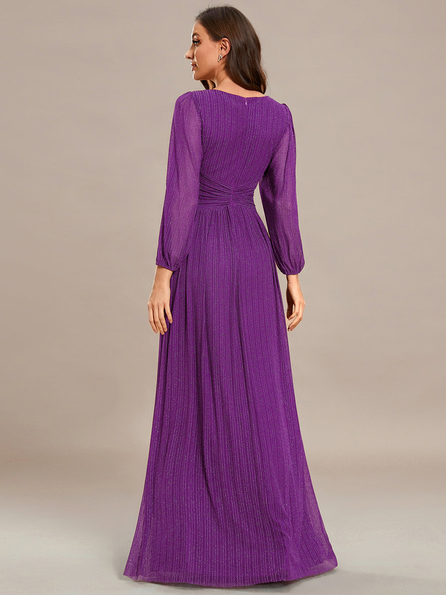 Sparkle Long Sleeve Formal Evening Dress with A-line Silhouette #color_Sparkling Grape