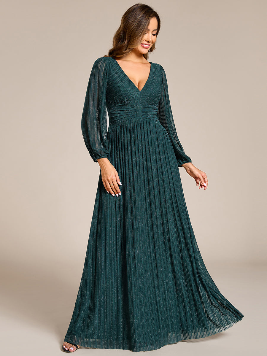 Sparkle Long Sleeve Formal Evening Dress with A-line Silhouette #color_Teal
