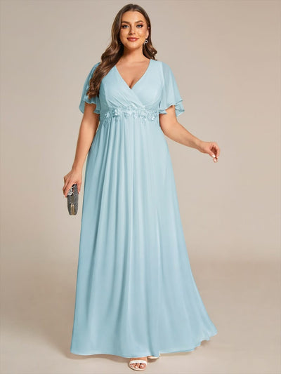pretty IVYROSE|Plus Size Applique Short Sleeve A-Line Chiffon Evening Dress