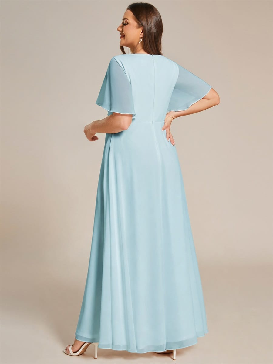 Elegant Chiffon Applique Evening Dress with Flutter Sleeves #color_Sky Blue
