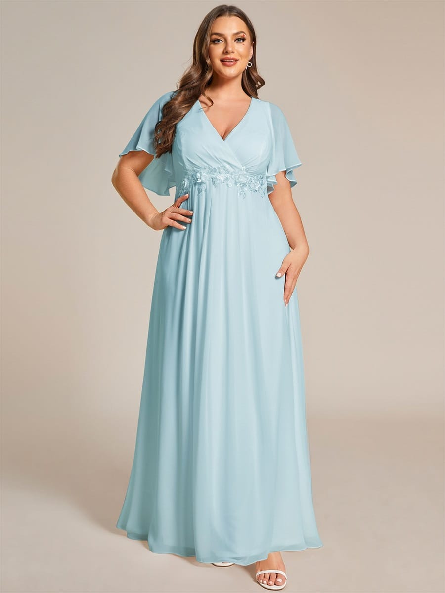 Elegant Chiffon Applique Evening Dress with Flutter Sleeves #color_Sky Blue