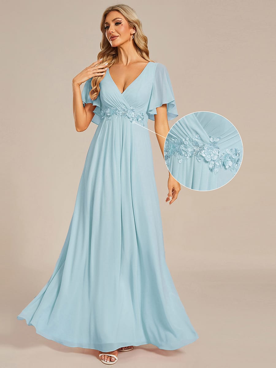 Elegant Chiffon Applique Evening Dress with Flutter Sleeves #color_Sky Blue