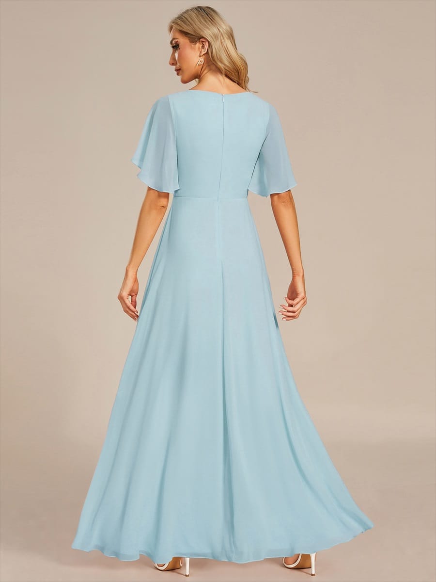 Elegant Chiffon Applique Evening Dress with Flutter Sleeves #color_Sky Blue