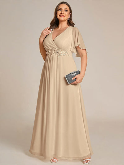 pretty IVYROSE|Plus Size Applique Short Sleeve A-Line Chiffon Evening Dress