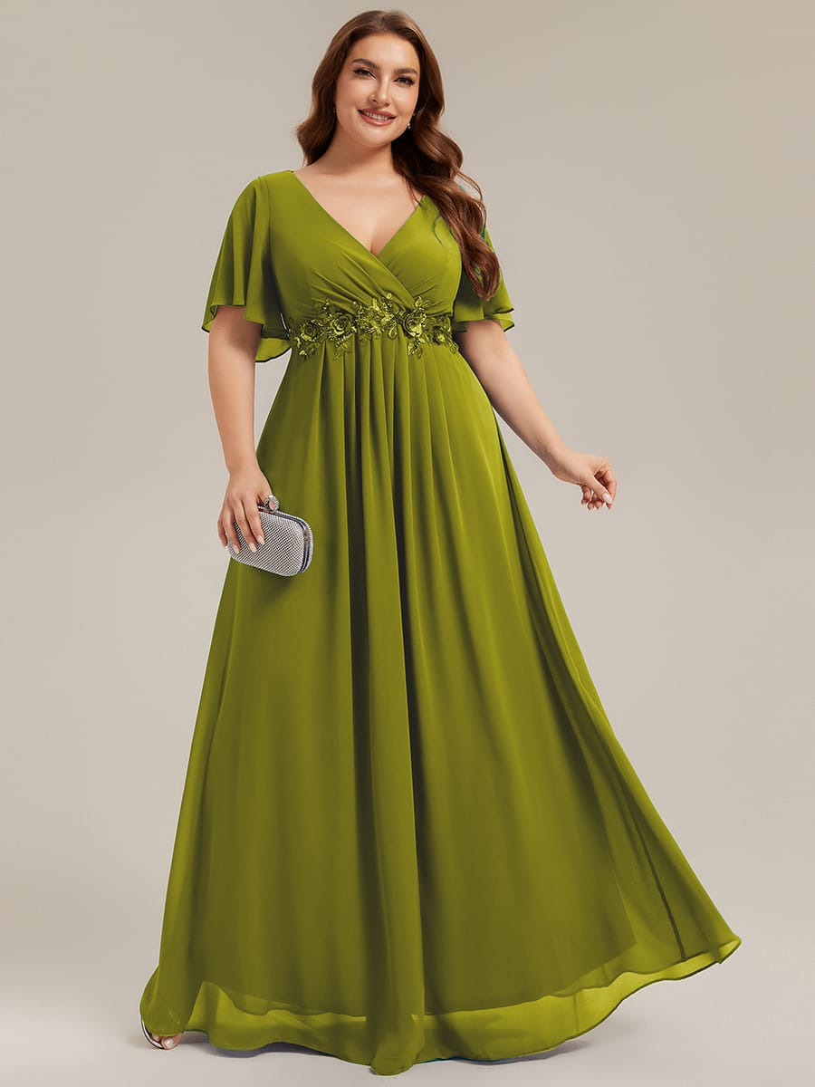 Elegant Chiffon Applique Evening Dress with Flutter Sleeves #color_Citron