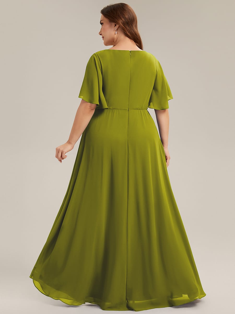 Elegant Chiffon Applique Evening Dress with Flutter Sleeves #color_Citron