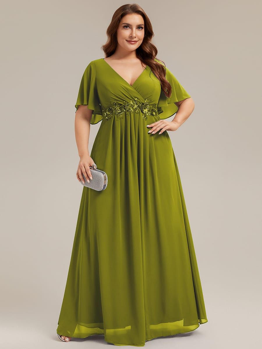Elegant Chiffon Applique Evening Dress with Flutter Sleeves #color_Citron