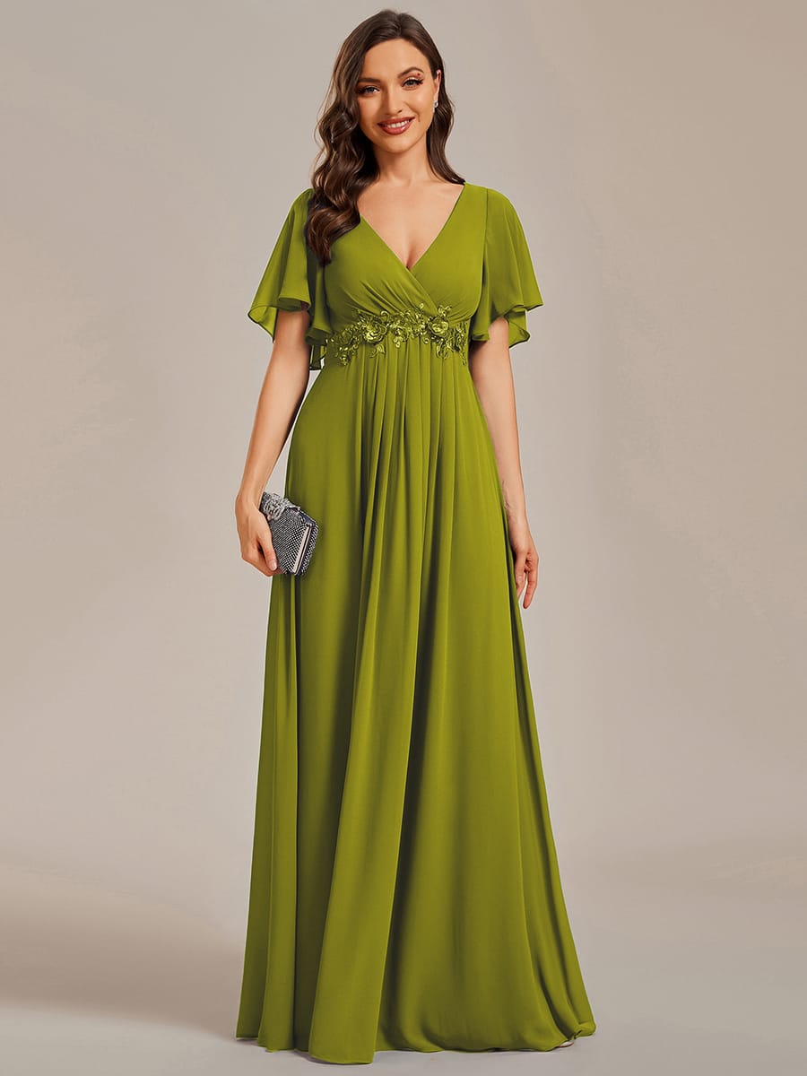Elegant Chiffon Applique Evening Dress with Flutter Sleeves #color_Citron