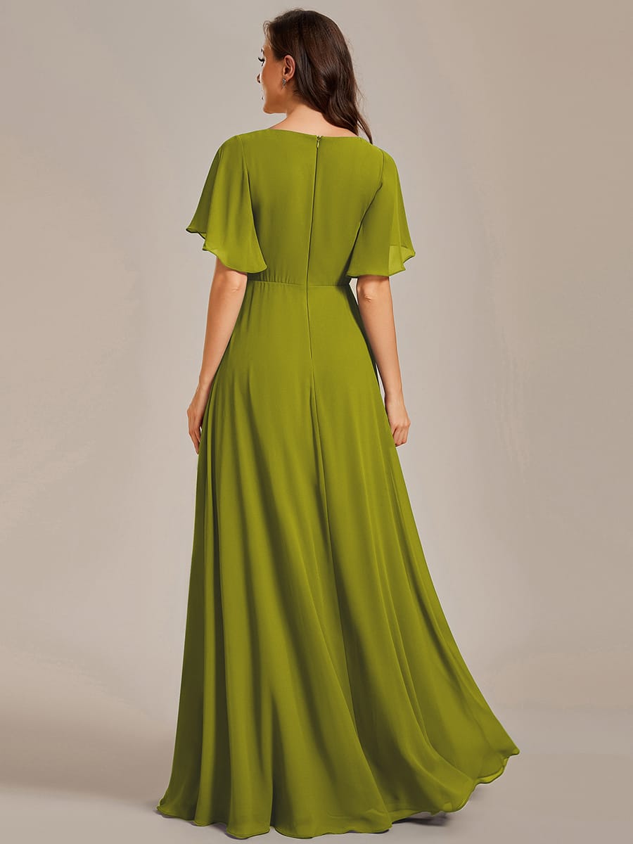 Elegant Chiffon Applique Evening Dress with Flutter Sleeves #color_Citron