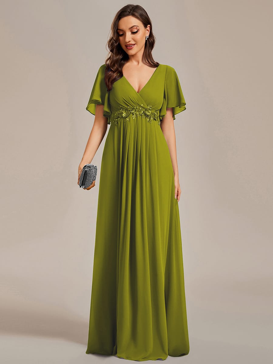 Elegant Chiffon Applique Evening Dress with Flutter Sleeves #color_Citron
