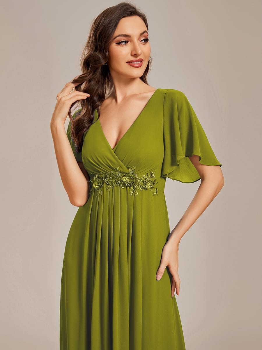Elegant Chiffon Applique Evening Dress with Flutter Sleeves #color_Citron