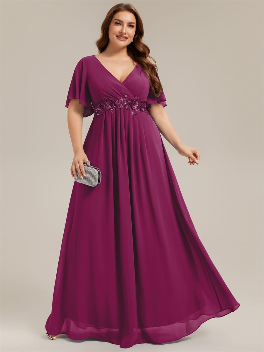 Elegant Chiffon Applique Evening Dress with Flutter Sleeves #color_Dusk Rose
