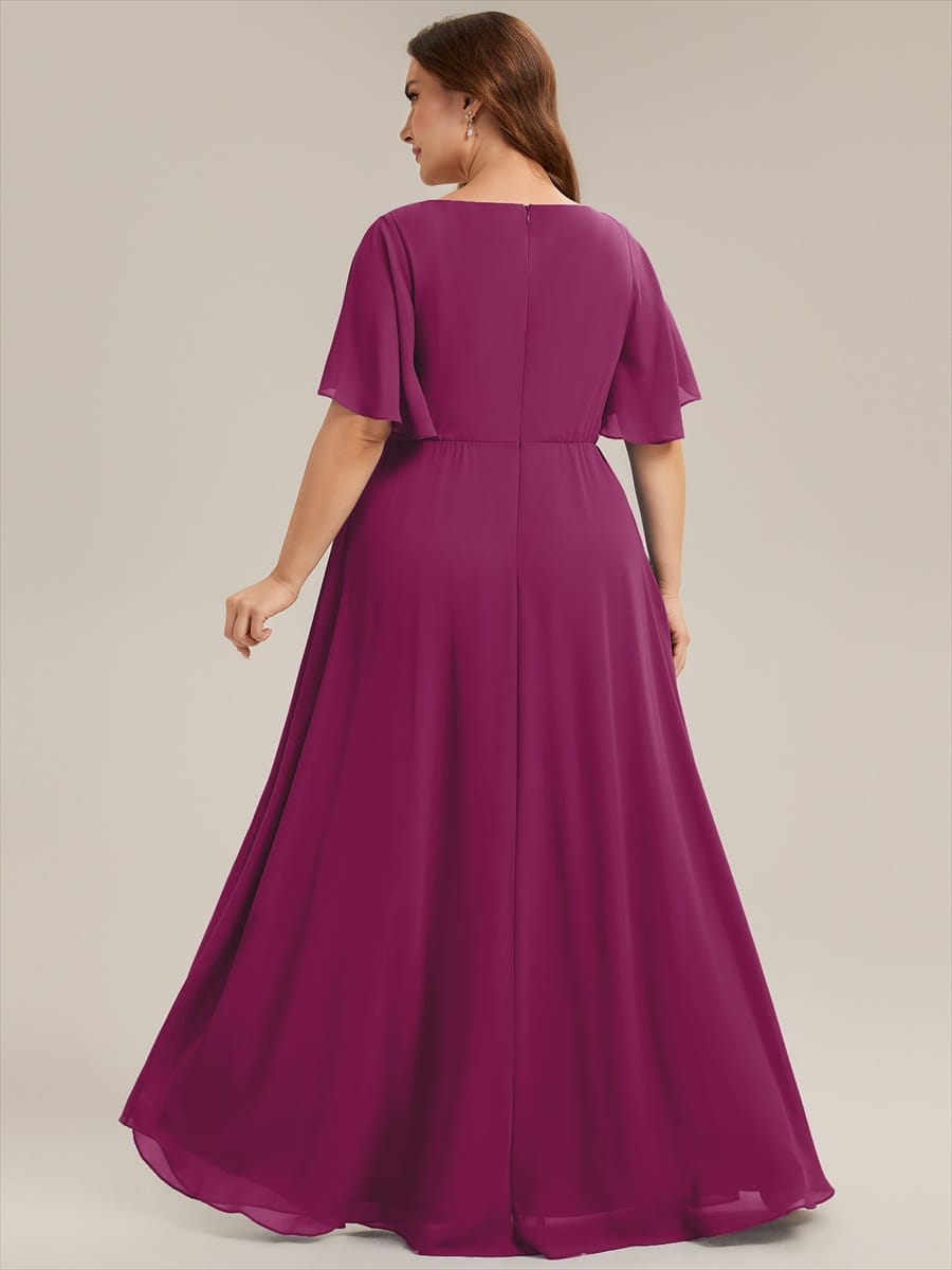 Elegant Chiffon Applique Evening Dress with Flutter Sleeves #color_Dusk Rose