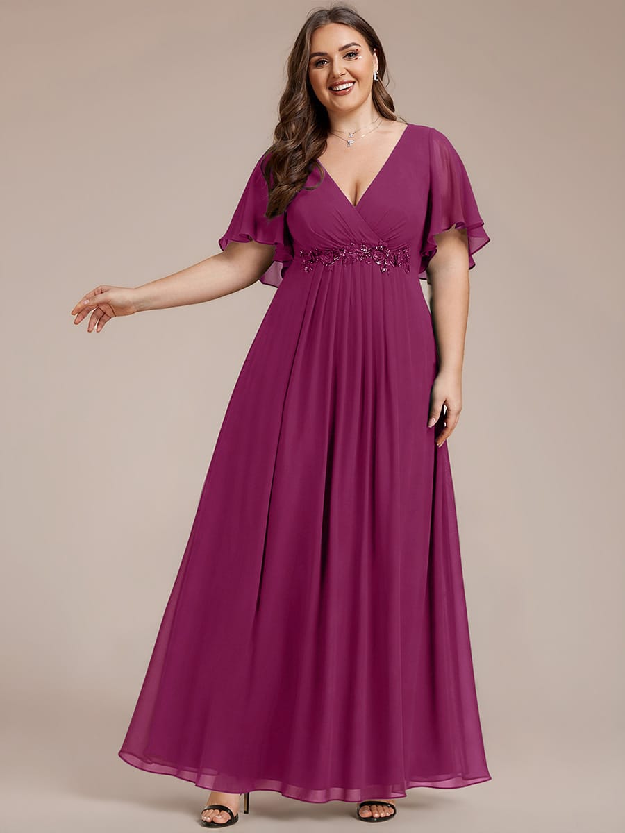 Plus Size Applique Short Sleeve A-Line Chiffon Evening Dress #color_Dusk Rose