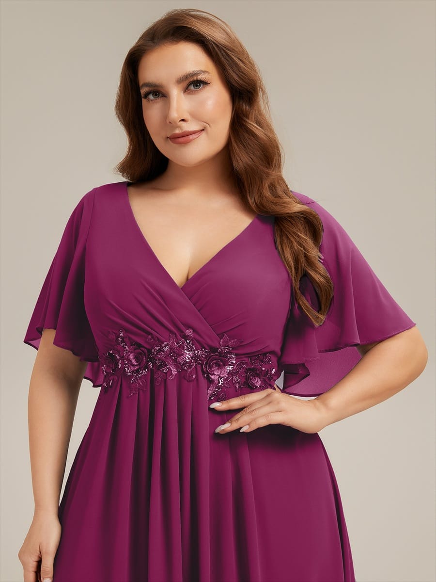 Elegant Chiffon Applique Evening Dress with Flutter Sleeves #color_Dusk Rose