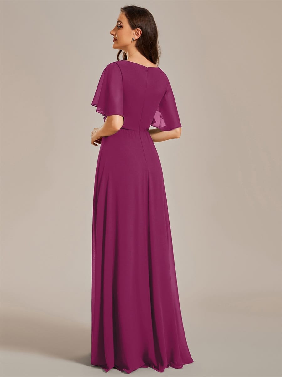 Elegant Chiffon Applique Evening Dress with Flutter Sleeves #color_Dusk Rose