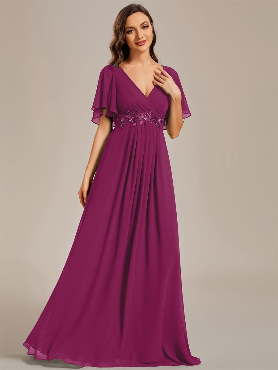 Elegant Chiffon Applique Evening Dress with Flutter Sleeves #color_Dusk Rose