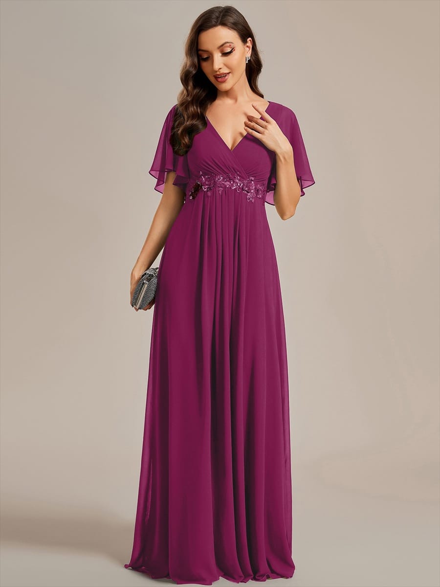Elegant Chiffon Applique Evening Dress with Flutter Sleeves #color_Dusk Rose